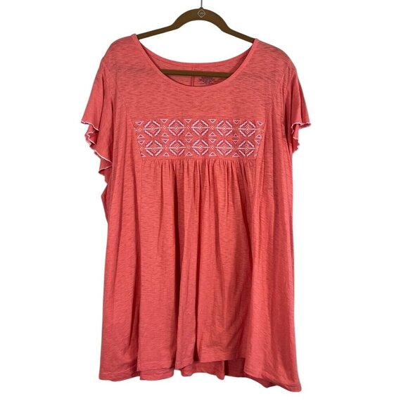 Lane Bryant Top Women 26 Orange Boho Western Peasant Embroidery Feminine Retro - Picture 1 of 11